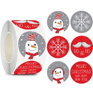 Christmas Snowman Snowflake Kraft Paper Stickers Round Merry Christmas Happy New Year Holiday Gift Decorative Label Rolls