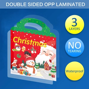 Waterproof Christmas gift bag detail with durable 3-layer laminated OPP material