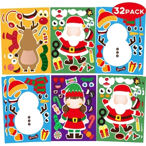DIY Noël Autocollants Créer Un Visage pour Enfants Père Noël Bonhomme de Neige Renne Elfe Décoratifs en Papier Kraft pour Fête de Noël