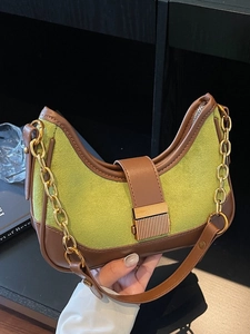Vintage Suede Stitching PU Leather Crossbody Bag Metal Chain Underarm Hobo Bag For Women Daily Commute Shoulder Bag