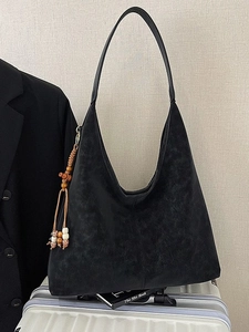 Women Retro PU Leather Large Capacity Hobo Tote Bag Minimalist Underarm Shoulder Bag With Pendant Casual Commute Handbag