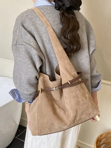 Sac Cabas Vintage en Daim pour Femme Grande Capacité Sac Hobo avec Boucle de Ceinture Dorée Sac à Épaule