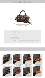 Detailed size guide and color options for the minimalist PU leather bowling bag