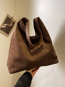 Vintage brown large capacity frosted tote bag with high quality leather straps for women