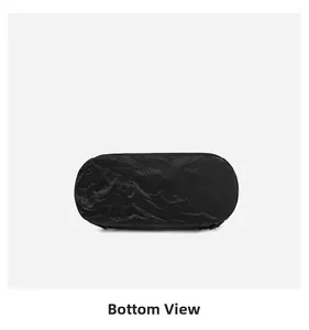 Detailed bottom view of the black soft leather backpack showing textured fabric and stitching
