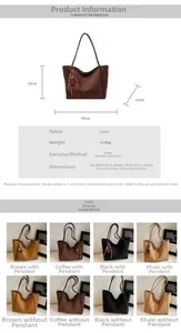 Detailed size chart for large faux suede tote bag with dimensions and color options