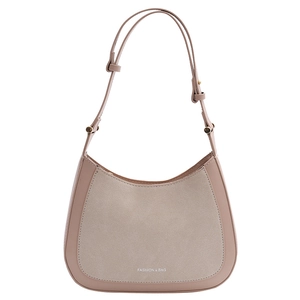 Sac hobo beige nude en patchwork de daim avec bandoulière réglable pour femmes