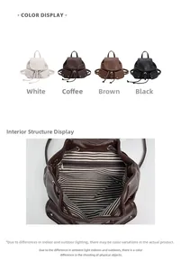 Detailed view of the striped inner lining and zippered pocket of the PU leather backpack