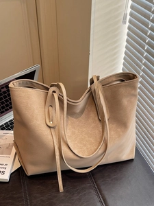Women Large Capacity Vintage PU Leather Tote Bag Minimalist Solid Color Shoulder Bag For Commuting Daily Casual Shopping Bag
