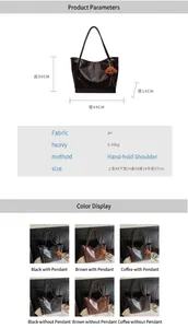 Size chart showing large PU tote bag dimensions: 44cm width, 30cm height, 14cm depth