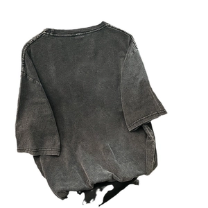 Back view of oversized washed charcoal cotton T-shirt with vintage distressed finish