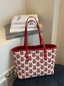 Sac fourre-tout de mariage en toile rouge et blanc avec motif traditionnel chinois de bonheur