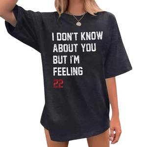 Women's oversized grey t-shirt featuring red 22 and I Don't Know About You lyrics print