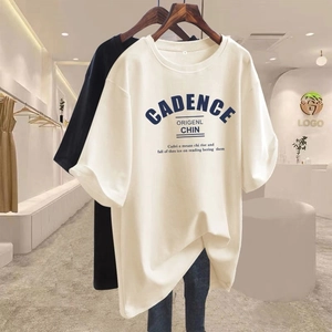 Women's Casual Cotton T-Shirt Loose Round Neck Short Sleeve Top With Cadence Letter Print Oversized Summer Graphic Tee