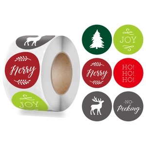 Christmas Roll Stickers Coated Paper Adhesive Labels Merry JOY Reindeer Pattern Round Sealing Stickers For Holiday Gift Decor