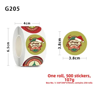 Detailed size specifications for a roll of 500 Christmas stickers with 3.8cm diameter