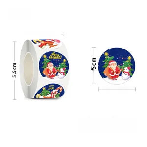 Detail showing 2.5cm Christmas stickers roll with Santa and snowman patterns