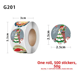 Détail du rouleau de 500 autocollants de Noël ronds de 2,5 cm avec motifs de fêtes