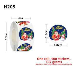 Detail of Christmas roll stickers showing 500 labels with 3.8cm diameter Santa patterns
