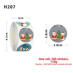 Detailansicht der 500er Weihnachtsaufkleber-Rolle mit Maßen 6,5x4cm und 3,8cm Durchmesser