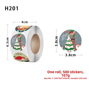 Détail de rouleau d'autocollants de Noël de 3,8 cm avec 500 étiquettes par rouleau