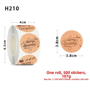 Detail showing 3.8cm Merry Christmas gold foil roll labels with 500 stickers per roll