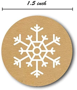 Détail de l'autocollant de Noël rond en papier kraft de 1,5 pouce avec flocon blanc