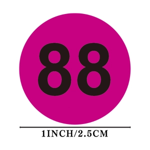 Adesivi numerati rotondi da 1 pollice rosa con numero 88 nero per l'etichettatura