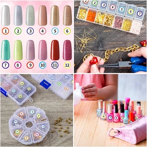 Detail of multi-color circular numbered labels for nail polish and jewelry sorting