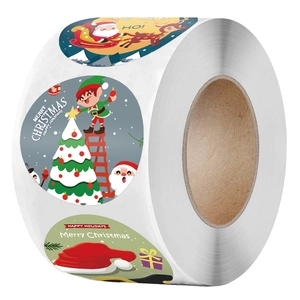 Autocollants de Noël en Rouleau Rond Étiquettes en Papier Kraft Joyeux Noël Bonnes Fêtes Étiquettes Cadeaux Décoratives