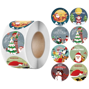 Rouleau d'autocollants de Noël assortis avec Père Noël et bonhomme de neige pour cadeaux