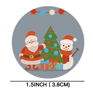 Weihnachtsaufkleber Rolle aus Kraftpapier mit Weihnachtsmann und Schneemann, 3,8 cm groß