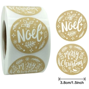 Christmas Kraft Paper Stickers Roll Round Merry Christmas Noel Adhesive Labels For Gift Wrap Envelope Seal Holiday Decor