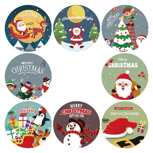 Lot de 8 autocollants de Noël ronds avec Père Noël, renne et motifs de fête variés