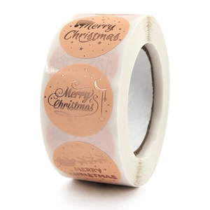 Rose gold Christmas Merry Christmas stickers roll with metallic foil holiday patterns
