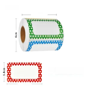 Detail of colorful star border name tags in a roll with dimensions 8.8x5.8cm