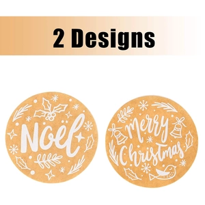 Kraft paper Christmas roll stickers with Merry Christmas and Noël designs in white ink