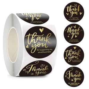 Self Adhesive Coated Paper Thank You Business Stickers With Foil Stamping Heart Pattern For Gift Packaging Envelope Seal