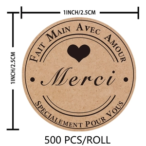 500pcs Kraft paper Thank You stickers with Merci heart design for gift packaging