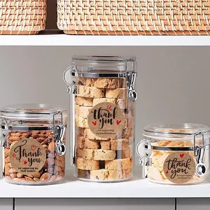 Kraft Thank You stickers with red hearts on glass jars for small business packaging