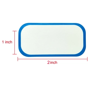 Self-adhesive food date labels with blue border 1x2 inch rectangular stickers on white roll