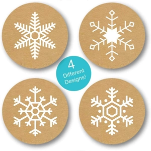 Rouleau d'autocollants de Noël en papier kraft avec 4 motifs de flocons de neige blancs