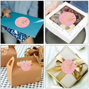 Pink and gold foil Thank You stickers for gift wrapping and small business packaging