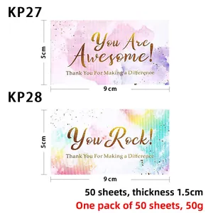 Detail showing 5x9cm reward cards with You Are Awesome gold foil text and starry background