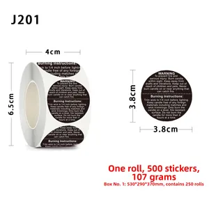 Detail of 1.5 inch candle warning labels roll with 500 adhesive round safety stickers