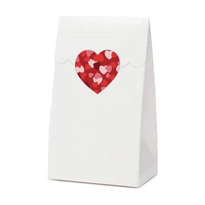 White paper gift bag with multi-pattern heart sealing sticker for Valentine's Day decor