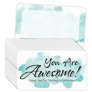 Dettaglio di 50 carte motivazionali You Are Awesome con design acquerello verde acqua