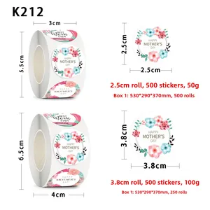 Detailed size comparison of 2.5cm and 3.8cm Mother's Day floral adhesive roll stickers