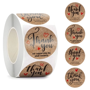Étiquettes Autocollantes Thank You en Papier Kraft Forme Coeur Rond pour Petites Entreprises Mariage Fête Cadeau