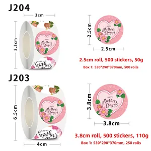 Details zu Happy Mother's Day Blumenstickern in 2,5 cm und 3,8 cm Rollen mit 500 Etiketten
